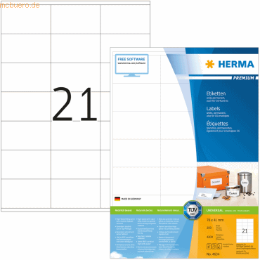 HERMA Etiketten weiß 70x41mm Premium A4 VE=4200 Stück von Herma