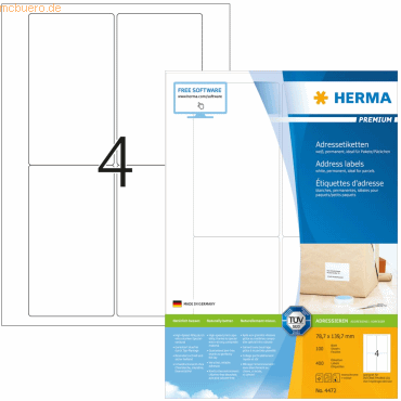 HERMA Etiketten weiß 78,7x139,7mm Premium A4 VE=400 Stück von Herma
