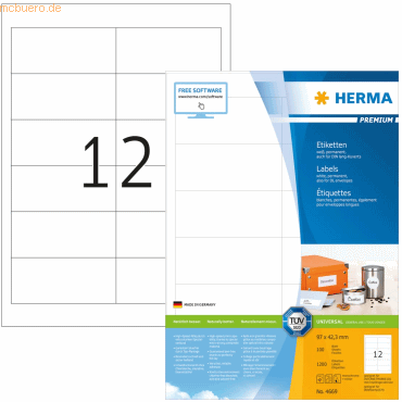 HERMA Etiketten weiß 96,5x42,3mm Premium A4 VE=1200 Stück HERMA Etiketten weiß 96,5x42,3mm Premium A4 VE=1200 Stück von Herma