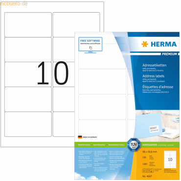 HERMA Etiketten weiß 96x50,8mm Premium A4 VE=1000 Stück von Herma