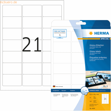 HERMA Etiketten weiß Glossy 63,5x38,1mm Special A4 LaserCopy 525 Stück HERMA Etiketten weiß Glossy 63,5x38,1mm Special A4 LaserCopy 525 Stück von Herma