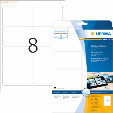 HERMA Etiketten weiß Glossy 96x63,5mm Special A4 LaserCopy 200 Stück HERMA Etiketten weiß Glossy 96x63,5mm Special A4 LaserCopy 200 Stück von Herma