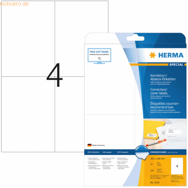 HERMA Etiketten weiß Korrektur/Abdeckband 105x148mm Special A4 HERMA Etiketten weiß Korrektur/Abdeckband 105x148mm Special A4 von Herma