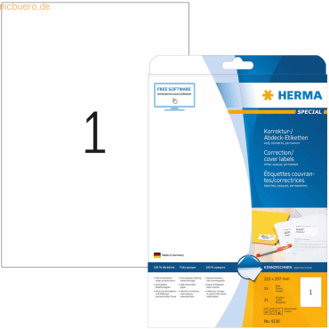 HERMA Etiketten weiß Korrektur/Abdeckband 210x297mm Special A4 von Herma