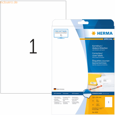 HERMA Etiketten weiß Korrektur/Abdeckband 210x297mm Special A4 HERMA Etiketten weiß Korrektur/Abdeckband 210x297mm Special A4 von Herma