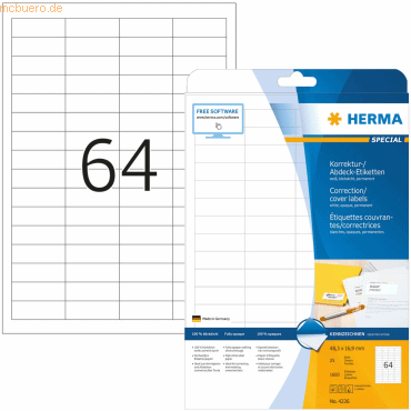 HERMA Etiketten weiß Korrektur/Abdeckband 48,3x16,9mm Special A4 von Herma
