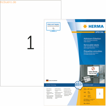 HERMA Etiketten weiß Movables/ablösbar 210x297mm Special A4 VE=100 Stü HERMA Etiketten weiß Movables/ablösbar 210x297mm Special A4 VE=100 Stü von Herma
