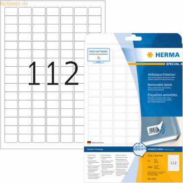 HERMA Etiketten weiß Movables/ablösbar 25,4x16,9mm Special A4 VE=2800S von Herma