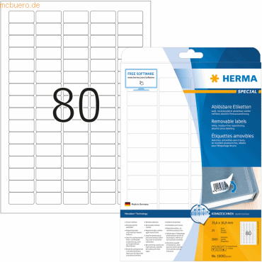 HERMA Etiketten weiß Movables/ablösbar 35,6x16,9mm Special A4 VE=2000S von Herma
