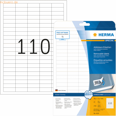 HERMA Etiketten weiß Movables/ablösbar 38,1x12,7mm Special A4 VE=2750S von Herma