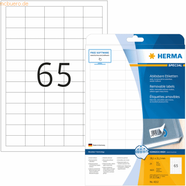 HERMA Etiketten weiß Movables/ablösbar 38,1x21,2mm Special A4 VE=1625S von Herma