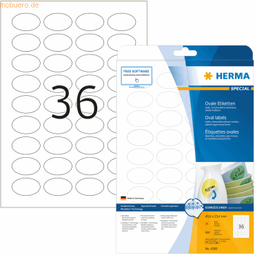 HERMA Etiketten weiß Movables/ablösbar 40,6x25,4mm oval Special A4 von Herma
