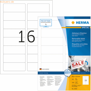 HERMA Etiketten weiß Movables/ablösbar 88,9x33,8mm Special A4 VE=1600 von Herma