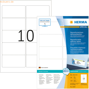HERMA Etiketten weiß Movables/ablösbar 96x50,8mm Special A4 VE=1000 St von Herma