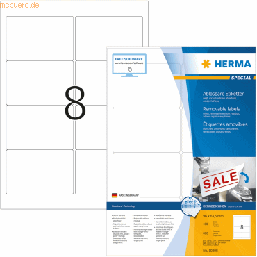 HERMA Etiketten weiß Movables/ablösbar 96x63,5mm Special A4 VE=800 Stü von Herma