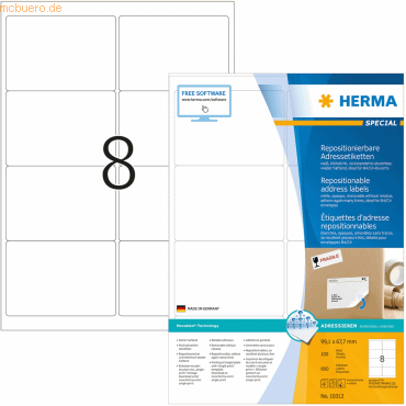 HERMA Etiketten weiß Movables/ablösbar 99,1x67,7mm Special A4 VE=800 S von Herma
