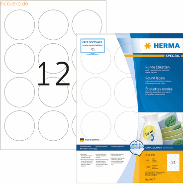 HERMA Etiketten weiß Movables/ablösbar Durchmesser 60mm Special A4 VE= HERMA Etiketten weiß Movables/ablösbar Durchmesser 60mm Special A4 VE= von Herma