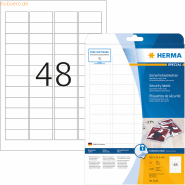 Herma Etikett Sicherheit 4232 45,7x21,2mm weiß 1.200 Stück von Herma