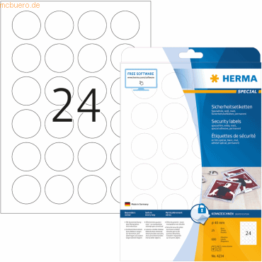 HERMA Etiketten weiß Sicher/Verschluss Durchmesser 40mm Special A4 Las HERMA Etiketten weiß Sicher/Verschluss Durchmesser 40mm Special A4 Las von Herma