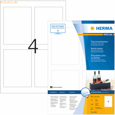 HERMA Flaschenetiketten Inkjet A4 90x120mm Glossy-Papier weiß VE=160 S HERMA Flaschenetiketten Inkjet A4 90x120mm Glossy-Papier weiß VE=160 S von Herma