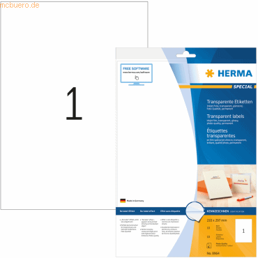 HERMA Folien-Etiketten transparent 210x297mm Special A4 Inkjet 10 Stüc HERMA Folien-Etiketten transparent 210x297mm Special A4 Inkjet 10 Stüc von Herma