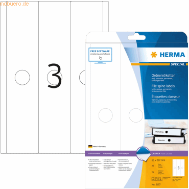 HERMA Hängeordneretiketten weiß 63x297mm Special A4 VE=75 Stück HERMA Hängeordneretiketten weiß 63x297mm Special A4 VE=75 Stück von Herma