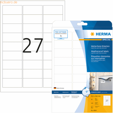 HERMA Inkjet-Etiketten A4 63,5x29,6mm weiß Folie VE=270 Stück von Herma