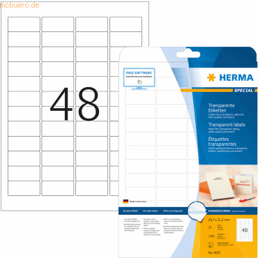 HERMA Inkjet-Etiketten Folie 45,7x21,2mm A4 transparent glänzend VE=12 von Herma