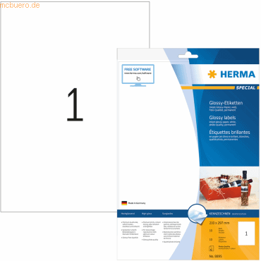 HERMA Inkjet-Etiketten Glossy weiß 210x297mm Special A4 10 Stück von Herma