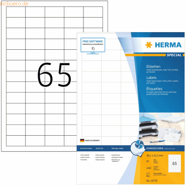 HERMA Inkjet-Etiketten weiß 38,1x21,2mm Special A4 VE=5200 Stück von Herma
