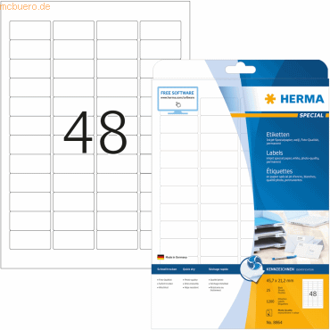 HERMA Inkjet-Etiketten weiß 45,7x21,2mm Special A4 VE=1200 Stück von Herma