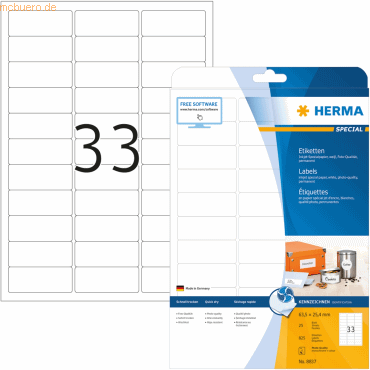 HERMA Inkjet-Etiketten weiß 63,5x25,4mm Special A4 VE=825 Stück von Herma