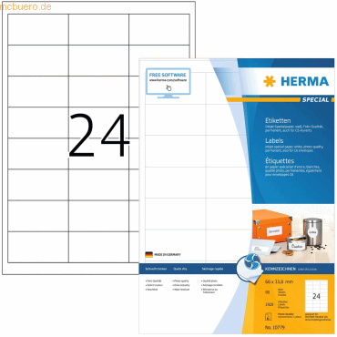 HERMA Inkjet-Etiketten weiß 66x33,8mm Special A4 VE=1920 Stück HERMA Inkjet-Etiketten weiß 66x33,8mm Special A4 VE=1920 Stück von Herma