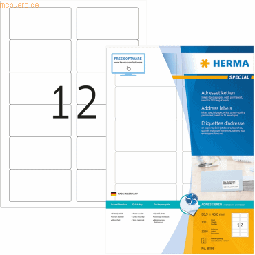 HERMA Inkjet-Etiketten weiß 88,9x46,6mm Special A4 VE=1200 Stück von Herma