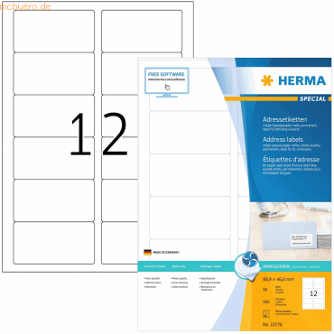 HERMA Inkjet-Etiketten weiß 88,9x46,6mm Special A4 VE=960 Stück HERMA Inkjet-Etiketten weiß 88,9x46,6mm Special A4 VE=960 Stück von Herma