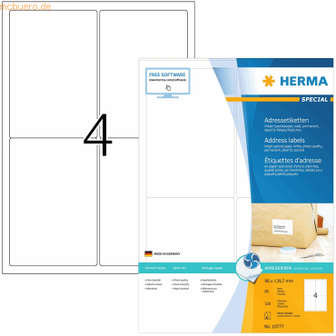 HERMA Inkjet-Etiketten weiß 96x139,7mm Special A4 VE=320 Stück HERMA Inkjet-Etiketten weiß 96x139,7mm Special A4 VE=320 Stück von Herma