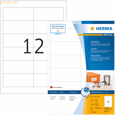HERMA Inkjet-Etiketten weiß 97x42,3mm Special A4 VE=1200 Stück von Herma