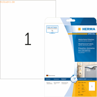 HERMA Inkjet-Etiketten weiß wetterfest 210x297mm Special A4 VE=10 Stüc von Herma