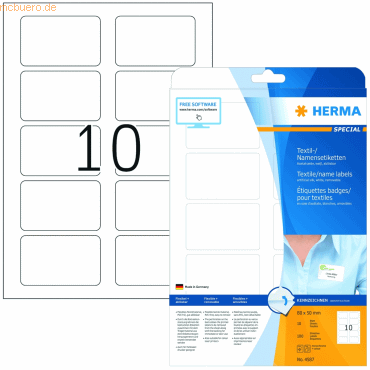 HERMA Namens-/Textiletiketten Acetatseide weiß 80x50mm A4 VE=100 Stück HERMA Namens-/Textiletiketten Acetatseide weiß 80x50mm A4 VE=100 Stück von Herma