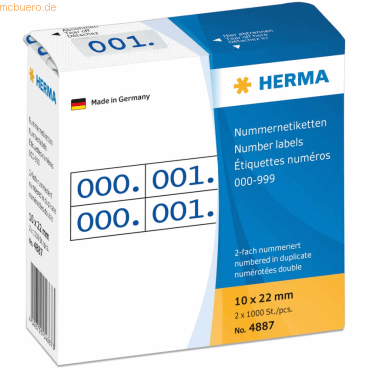 HERMA Nummernetiketten doppelt selbstklebend Aufdruck blau VE=1000 Num von Herma