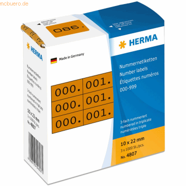 HERMA Nummernetiketten dreifach selbstklebend braun/schwarz VE=3x1000 von Herma