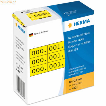 HERMA Nummernetiketten dreifach selbstklebend gelb/schwarz VE=3x1000 S HERMA Nummernetiketten dreifach selbstklebend gelb/schwarz VE=3x1000 S von Herma