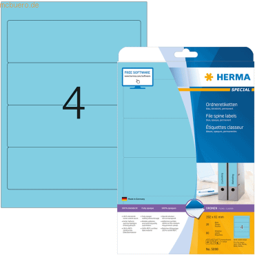 HERMA Ordneretiketten blau 192x61mm Special A4 VE=80 Stück HERMA Ordneretiketten blau 192x61mm Special A4 VE=80 Stück von Herma