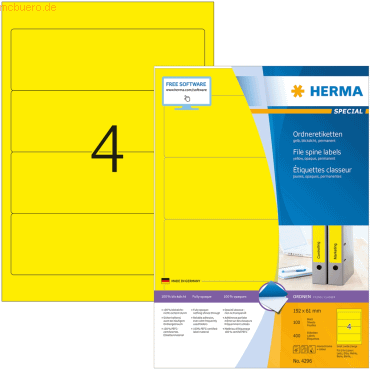 HERMA Ordneretiketten gelb 192x61mm Special A4 VE=400 Stück von Herma