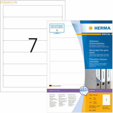 HERMA Ordneretiketten weiß Movables/ablösbar 192x38mm Special A4 VE=70 von Herma