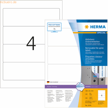HERMA Ordneretiketten weiß Movables/ablösbar 192x61mm Special A4 VE=40 von Herma