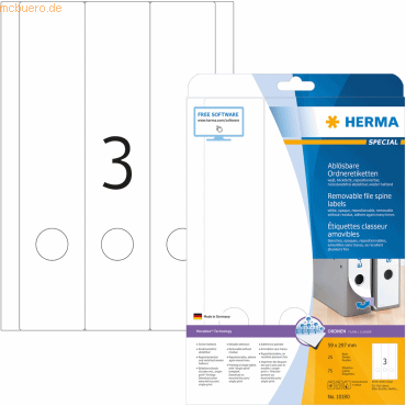 HERMA Ordneretiketten weiß Movables/ablösbar 59x297mm Special A4 VE=75 von Herma