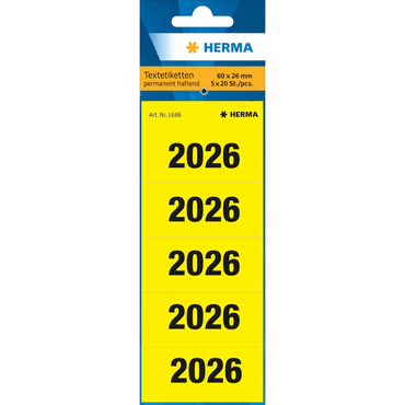 HERMA Ordnerrücken Jahreszahlen 2026 gelb HERMA Ordnerrücken Jahreszahlen 2026 gelb von Herma