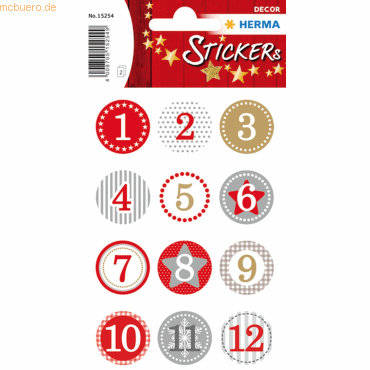 HERMA Schmucketikett Decor Adventskalender 1-24 Rot 2 cm 2 Blatt HERMA Schmucketikett Decor Adventskalender 1-24 Rot 2 cm 2 Blatt von Herma