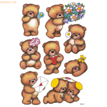 10 x HERMA Schmucketiketten Decor Bären mit Blumen 3 Blatt von Herma